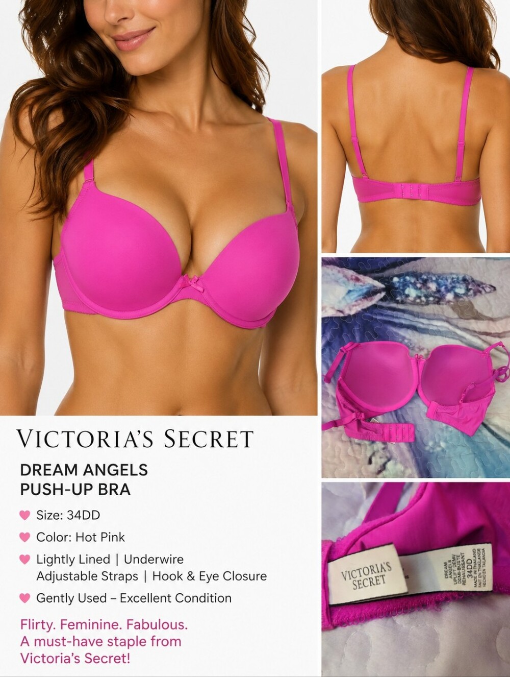 💗 Victoria’s Secret Dream Angels Bra – Size 34DD 💗